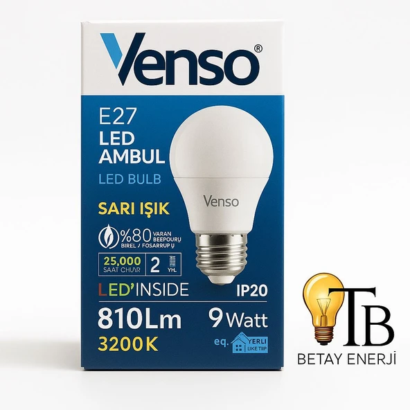 Venso E27 LED Ampul  9W 810 Lümen 3200K Sarı Işık ürün görseli 1