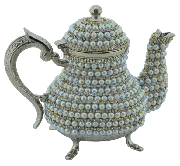 Arsal Dekoratif Inci ve Parlak Taşlı Gümüş Renk Demlik (18CMX22CM) ürün görseli 1