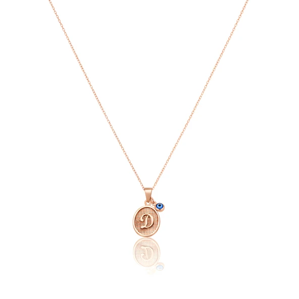 Desenli Oval Gümüş Harf Kolye - Rose ürün görseli 1