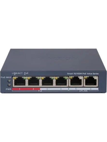 Hikvision DS-3E1106P-EI/M 4 Port Poe 2 Port Uplink Yönetilemez 45W Poe Switch ürün görseli 1