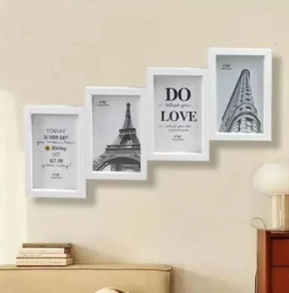Çoklu Fotoğraf Çerçevesi MDF Ahşap Modern Kolaj Çerçeve Fotoğraf Tutucu 4 Fotoğraf 10x15cm beyaz renk ürün görseli 1