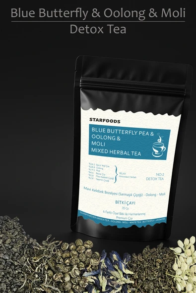 Mavi Kelebek & Oolong & Moli Mixed Herbal No: 2 Detox Tea Beyaz Çay Yeşil Çay Yasemin Çayı ürün görseli 1