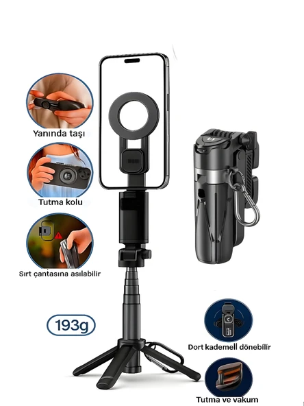 Magsafe Mıknatıslı 41cm 360 Ayarlanabilir Bluetooth Alüminyum Telefon Tripod Android iOS ürün görseli 1