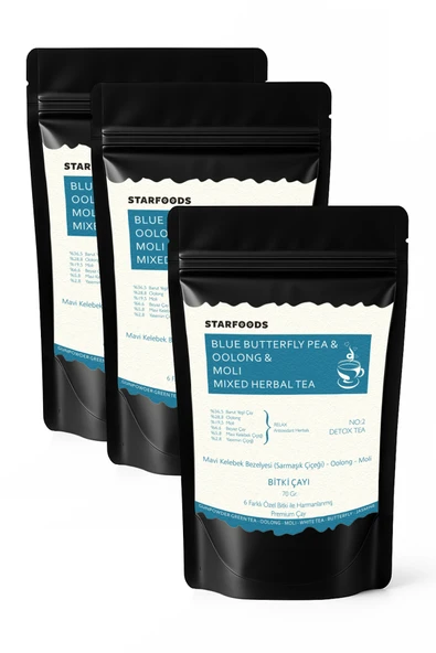 3 Paket No: 2 Detox Tea Blue Butterfly & Oolong & Moli Detox Çayı Beyaz Çay Barut Yeşilçay ürün görseli 1