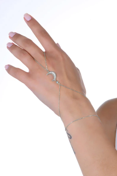 Gümüş rodyumlu turkuaz ve zirkon taşlı ay yıldız şahmeran SGTL13010RODAJ ürün görseli 1