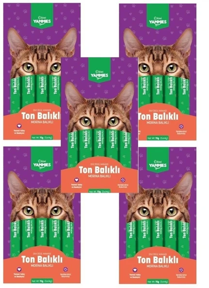 Kiwi Yammies Ton Balıklı Morina Balıklı Sıvı Kedi Ödül Maması*5 Paket ürün görseli 1