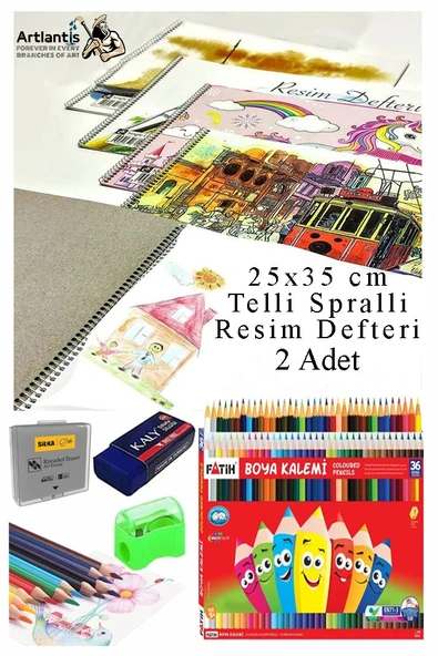 36 Renk Kuru Boya Fatih 25x35 cm Telli Spralli Resim Defteri Hamur Silgi Kalemtraş 15 Yaprak Resim Defteri Kuruboya ürün görseli 1