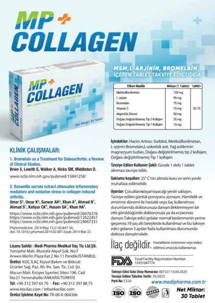 MP Collagen 30 Tablet Kolajen, MSM ve C Vitamini - Resim 3