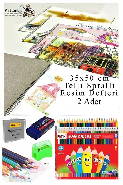 36 Renk Kuru Boya Fatih 35x50 cm Telli Spralli Resim Defteri Hamur Silgi Kalemtraş 15 Yaprak Resim Defteri Kuruboya ürün görseli 1