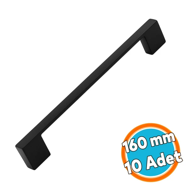 Mobilya Çekmece Dolap Kapak Kulpu Dayanıklı Kulbu Kulpları Siyah 160 mm Siyah Metal Kulp (10 ADET) ürün görseli 1
