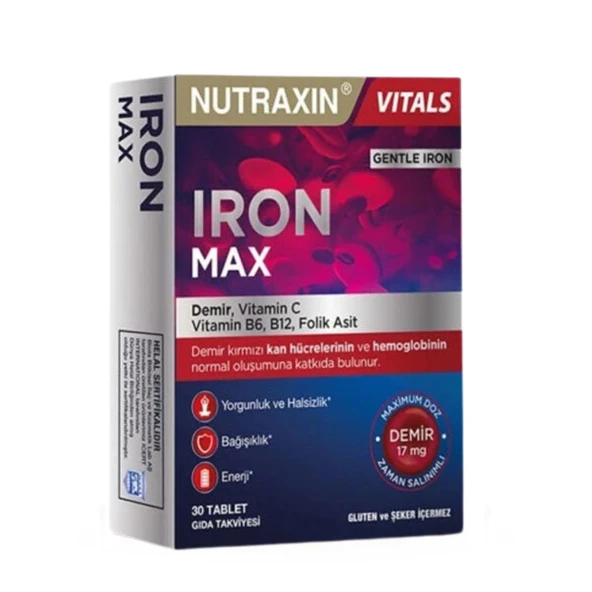 Nutraxin Iron Max 17 Mg 30 Tablet - Gentle Iron, Vitamin C, B12, B6, Folik Asit ürün görseli 1