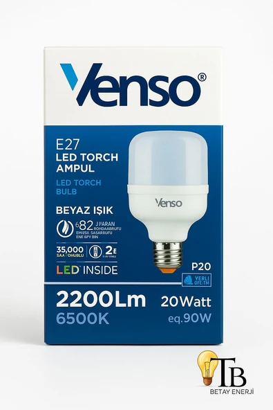 Venso E27 LED Torch Ampul 20W  2200 Lm  6500K Beyaz Işık ürün görseli 1