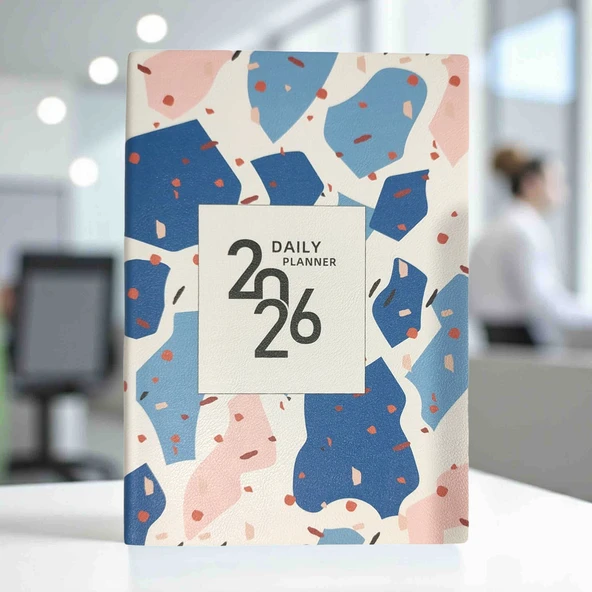2026 Ajanda Pembe-Mavi Soyut Desenli Günlük Ajanda A5 (15x21 cm) - Karışık ürün görseli 1