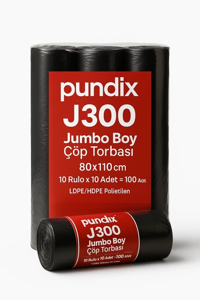 Pundix J300 Jumbo Boy Çöp Torbası 10 Rulo Paket (Her Ruloda 10 Adet) Dayanıklı, Sızdırmaz ve Geniş Hacimli Çöp Poşeti ürün görseli 1