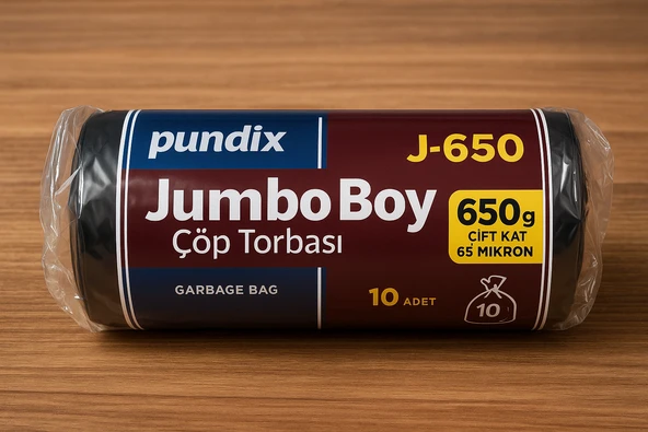 Pundix J650 Jumbo Boy Çöp Torbası 80X110 cm 1 Rulo (10 Adet) 650 G Çift Kat 70 Mikron Endüstriyel Siyah Poşet ürün görseli 1