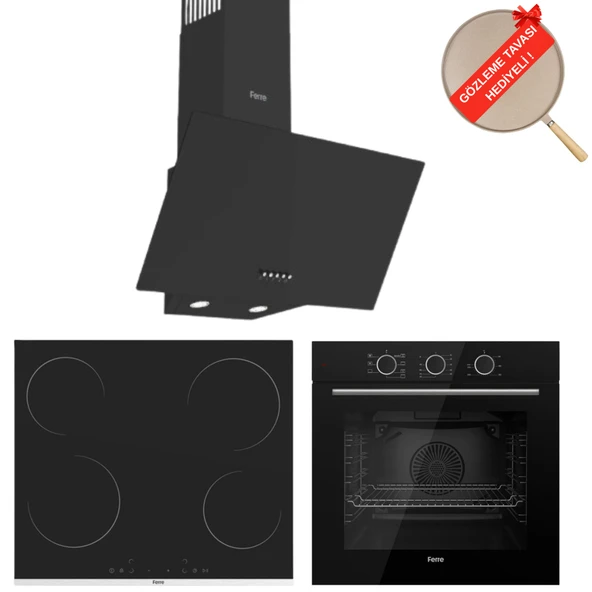 Ferre FryArt & FlowArt Salvia Vitroseramik Elektrikli 3'lü Siyah Ank. Set (D086 + MS261 + QXE62CS) ürün görseli 1