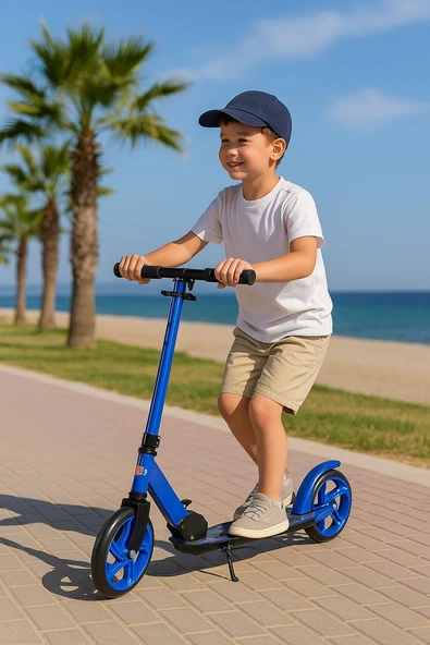 Dude 2 Teker Katlanabilir Mavi Scooter - Ayarlanabilir Direksiyon, Destek Ayağı, Eğimle Yönlendirme , 8+ Yaş, 50kg ürün görseli 1