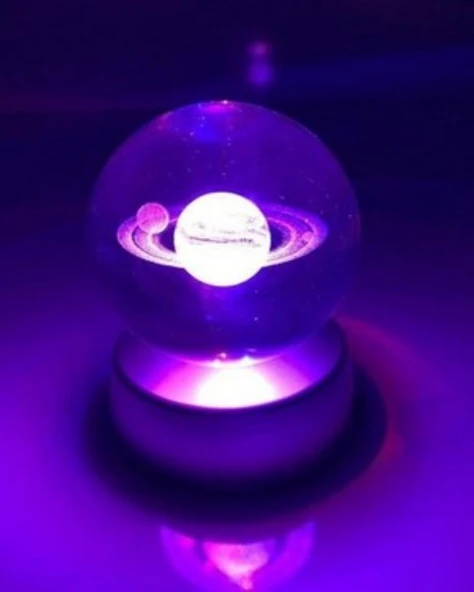 LED Işıklı Renk Değiştiren Satürn Gezegen Cam Küre Sevgiliye Eşe Özel Günlere Sürpriz Hediye Dekoratif Cam Küre ürün görseli 1