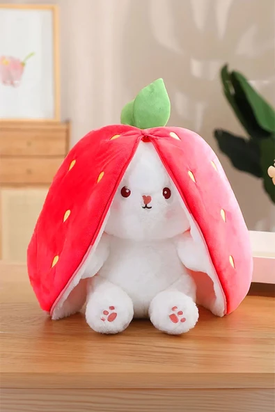 Sevimli Çilek Tavşan Peluş Çilek Tavşan Çantalı 40 cm Sevimli Çilek Tavşan Hediyelik ürün görseli 1