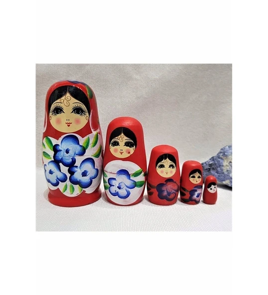 Sevgiliye Özel Günlere Hediye Dekoratif Süpriz 5 Li Kırmızı Iç Içe Geçen Ahşap Matruşka Bebek ürün görseli 1