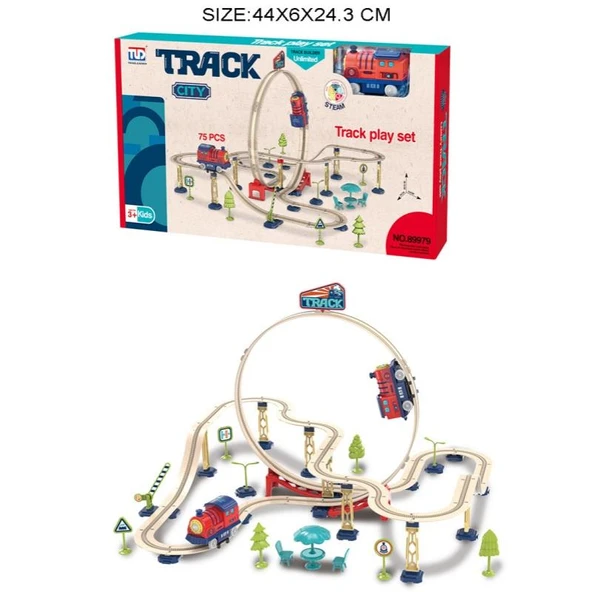 Track City Tren Seti – 75 Parça – Looping Raylı Oyuncak Tren, Köprü ve Aksesuarları ile Eğitici Set, 3+ Yaş ürün görseli 1