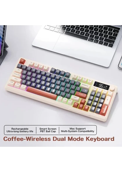 M96 Bluetooth/2.4g Kablosuz Klavye Işıklı USB Type-C Kablolu Şarj Gösterge Panelli ürün görseli 1