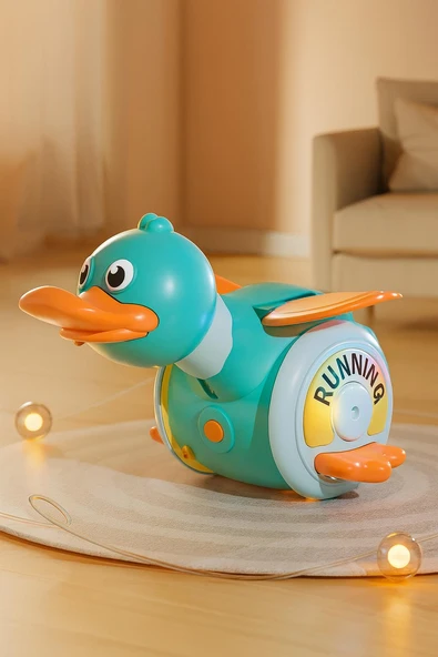 Sesli ve Işıklı Yürüyen Yeşil Ördek Oyuncak – Kanat Çırpan, 360° Dönen, USB Şarjlı Foraging Duck - Mavi/Turkuaz ürün görseli 1
