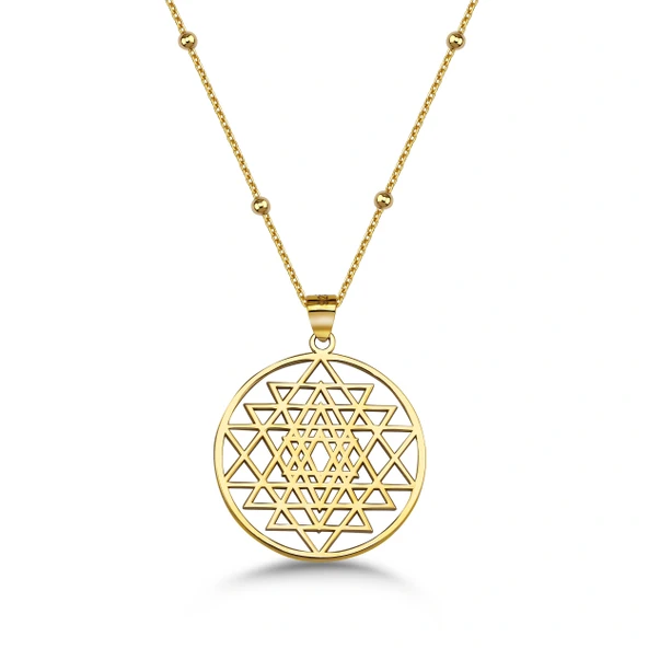 Sri Yantra Gümüş Kolye - Altın ürün görseli 1
