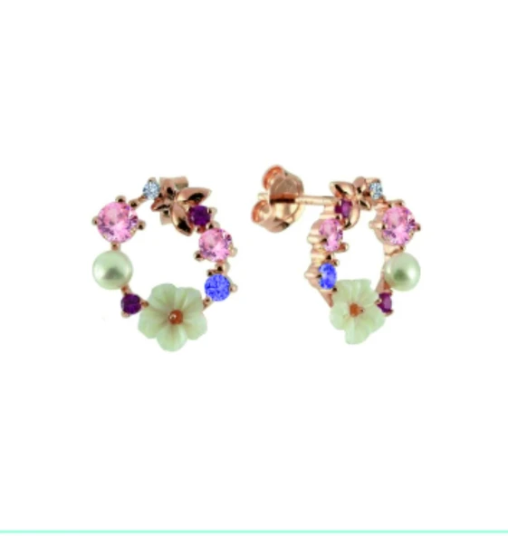 İtalyan Tasarım Soft Çiçekler Flowers Gümüş Küpe - Rose ürün görseli 1