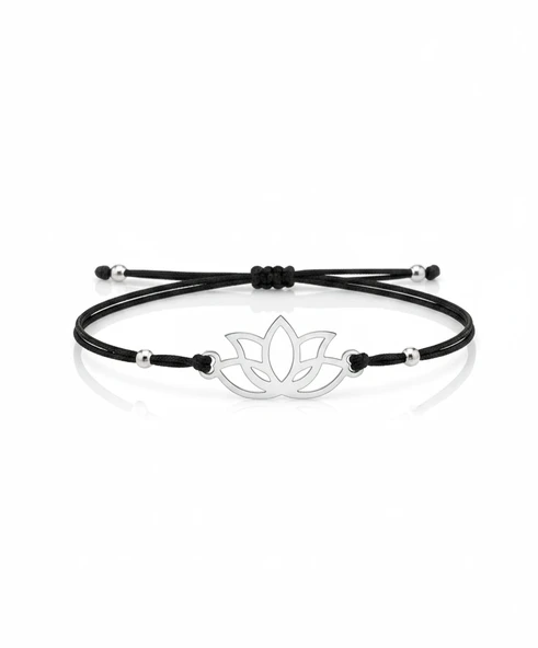 Lotus Çiçeği İpli Gümüş Bileklik - Gümüş ürün görseli 1