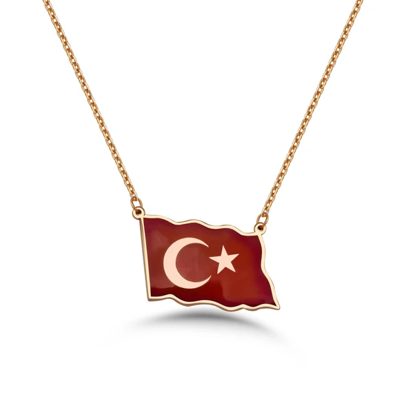 Türk Bayrağı Mineli Gümüş Kolye - Rose ürün görseli 1