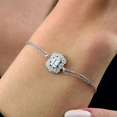 Pırlanta Montür Emerald Efsunu Gümüş Bileklik - Rose ürün görseli 1