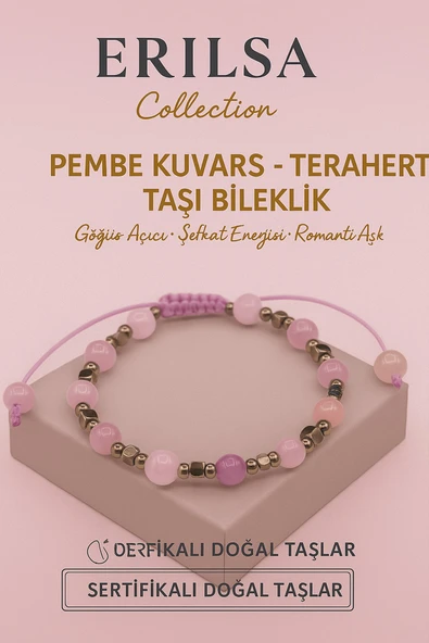 Sertifikalı Terahertz - Pembe Kuvars Taşı Bileklik - Sevgi Şefkat Enerjisi Göğüs Açıcı Doğal Taş ürün görseli 1