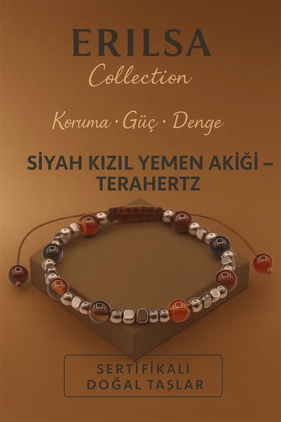 Sertifikalı Terahertz Siyah Kızıl Yemen Akiği Doğal Taş Bileklik Koruma ve Denge Enerjisi ürün görseli 1