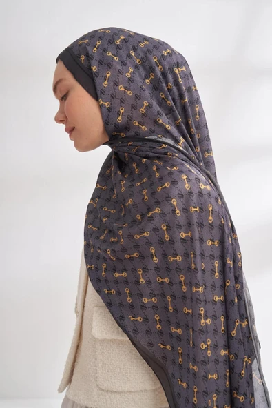 3361 ARMANDA İTHAL VUAL ŞAL MONOGRAM DESEN AA - Resim 3