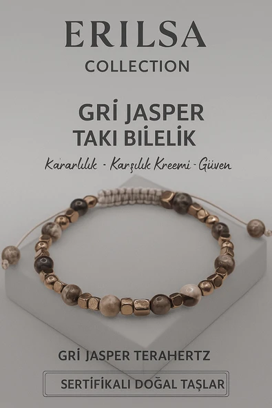Sertifikalı Terahertz Gri Jasper Doğal Taş Bileklik - Güven Denge Kararlılık Enerji Taşı ürün görseli 1