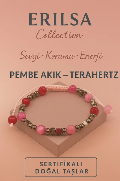 Sertifikalı Terahertz Pembe Akik Taşı Bileklik – Sevgi, Koruma ve Enerji Veren Doğal Taş ürün görseli 1