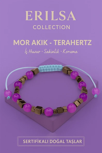 Sertifikalı Terahertz Mor Akik Doğal Taş Bileklik - Sakinlik Koruma Enerji Denge Taşı ürün görseli 1