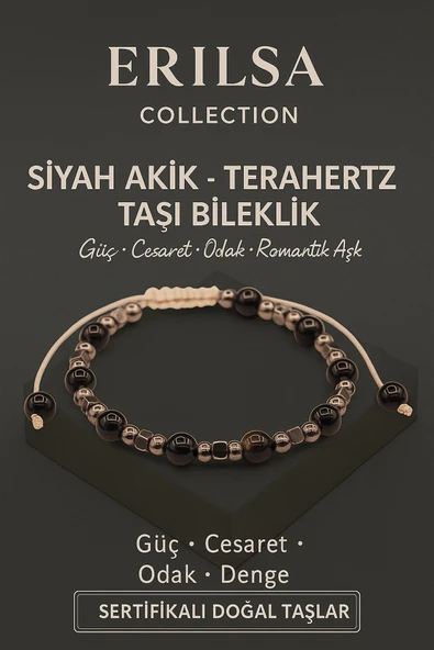Sertifikalı Terahertz Siyah Akik Taşı Bileklik - Güç Cesaret Odak Denge Doğal Taş ürün görseli 1