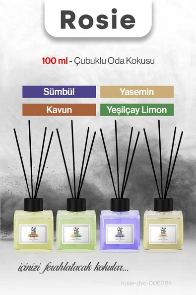 ROSIE 4'lü 100 ml Yasemin, Kavun, Sümbül ve Yeşilçay Limon oda kokusu ürün görseli 1