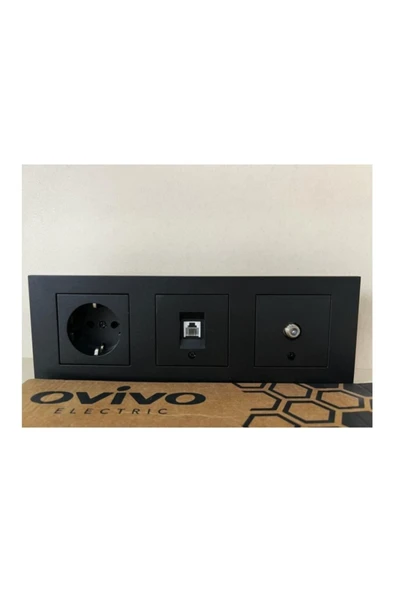 Ovivo Siyah 3 Lü Set Topraklı Priz Numeris Uydu 3 Lü Çerçeve ürün görseli 1