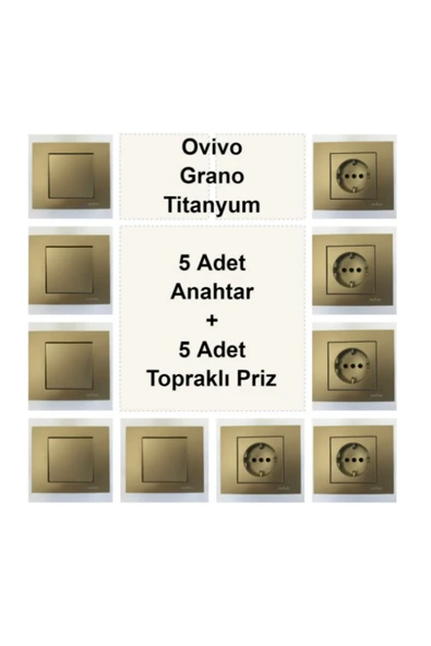 Asyagrup Ovivo Grano Titanyum Anahtar + Priz Set ürün görseli 1