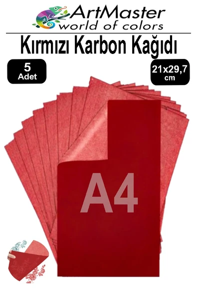Karbon Kağıdı A4 Kırmızı 5 Adet 21x29,7 cm Transfer Kağıdı Kopya Kağıdı Renkli Karbon Kağıdı Ahşap Seramik Metal Cam ürün görseli 1