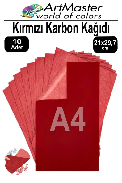 Karbon Kağıdı A4 Kırmızı 10 Adet 21x29,7 cm Transfer Kağıdı Kopya Kağıdı Renkli Karbon Kağıdı Ahşap Seramik Metal Cam ürün görseli 1