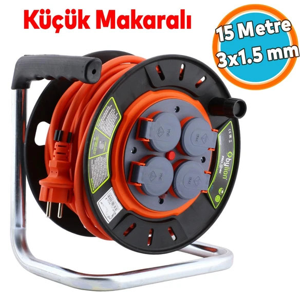 Küçük Makaralı Seyyar Kablo Kapaklı 4 Prizli Plastik Uzatma Kablosu 15 Metre 3x1.5 mm CCA Kablo ürün görseli 1