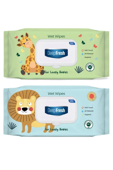 organikbakal bakma al DeepFresh Lovely Babies Zürafa ve Aslanlı Bebek Islak Havlusu 2'si Bir Arada ürün görseli 1