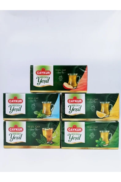 Çaykur Her Dem Yeşil Çay Sade, Naneli, Limonlu, Melisalı Ve Elmalı Süzen Poşet Çay 40 gr ürün görseli 1