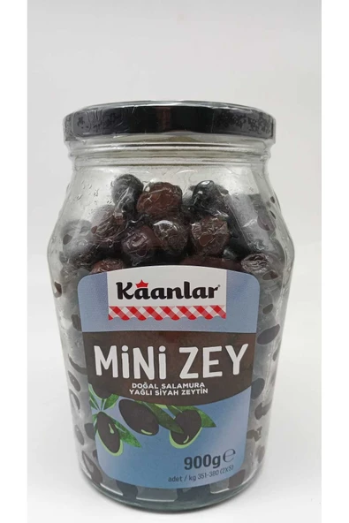 Kaanlar Mini Zey Doğal Salamura Yağlı Siyah Zeytin 900 Gr CAM (351-380) ürün görseli 1