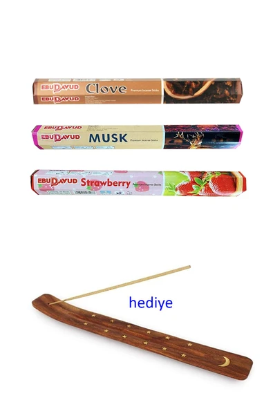 3 Paket 20 Çubuklu Tütsü Musk - Clove - Strawberry - Kayık Hediyeli ürün görseli 1