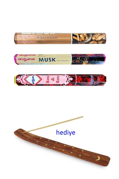 3 Paket 20 Çubuklu Tütsü Musk - Wood - Red Rose - Kayık Hediyeli ürün görseli 1